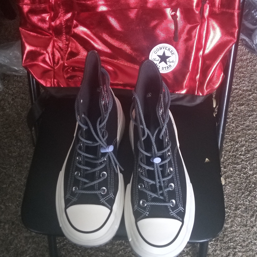 The Converse Run Star Legacy CX High Black Ultraviolet sneakers & backpack